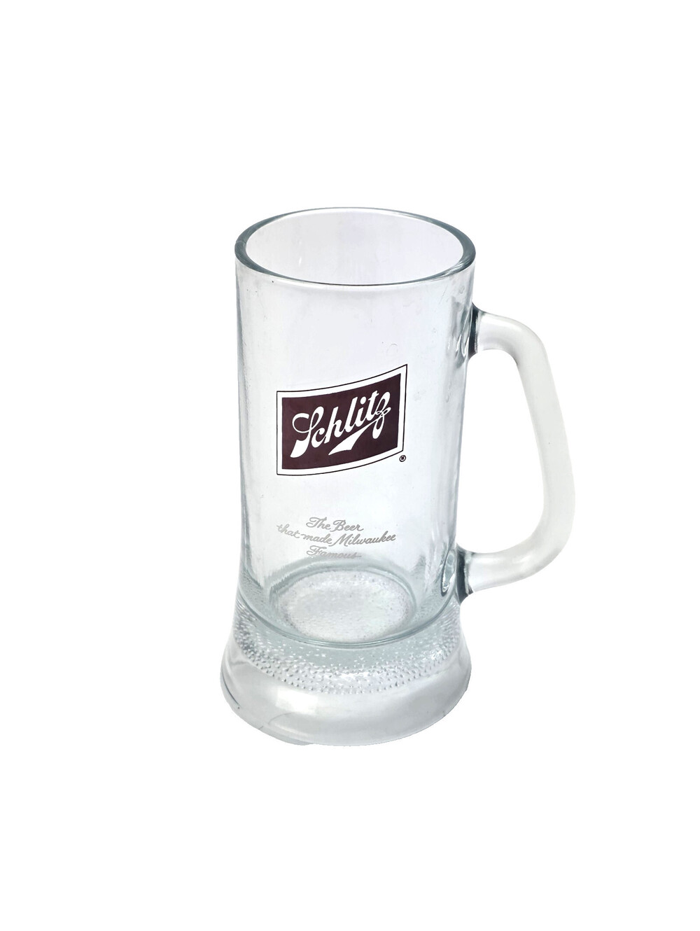 Vintage Schlitz glass beer mug w/ thick Pebble Base Milwaukee Famous